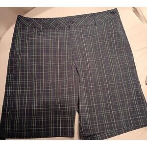 FILA Sport Golf Men's Plaid Shorts 38W 9" Inseam Navy Green Gray Flat Front